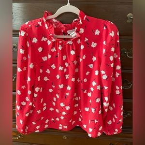 JCrew Red Floral Blouse